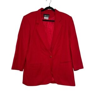 Sag Harbor Red Wool Blazer Women Size 14 Classic Minimalist Jacket